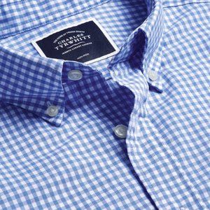 Men's Charles Tyrwhitt Light-blue Gingham Button-down Shirt (EUC)